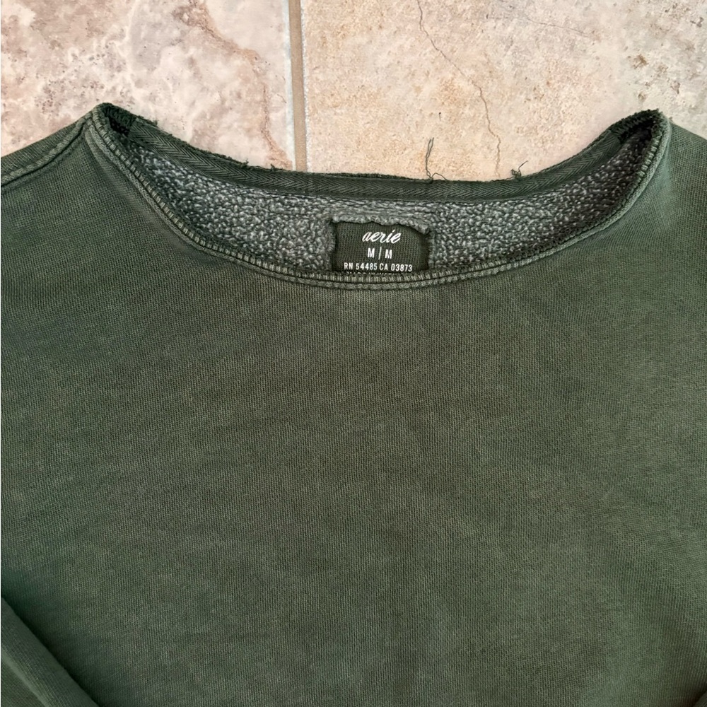 Aerie Women’s M Olive Green Crew Neck Sweater Pullover Pockets Athleisure Cozy - Picture 5 of 12